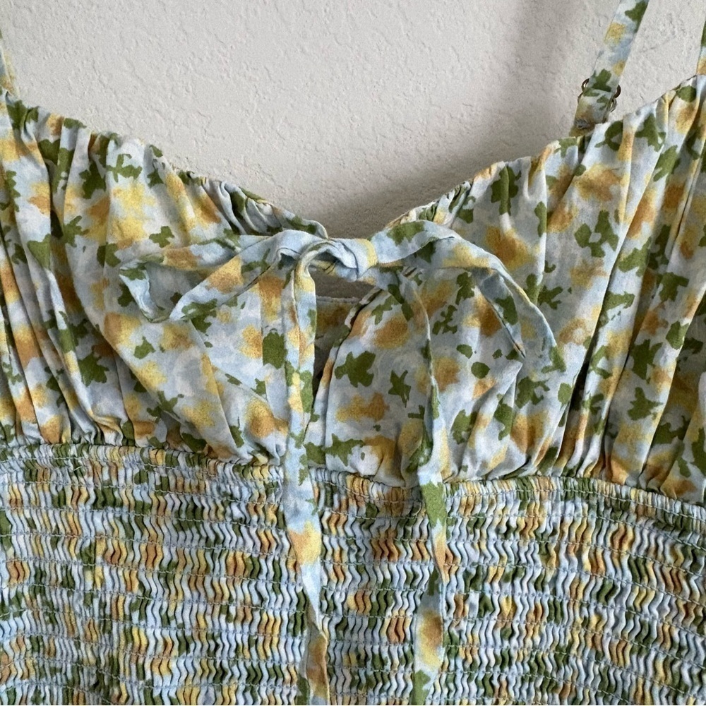 Free People Midi Floral Dress Baby Blue, Green and Yellow- size M - Picture 10 of 15